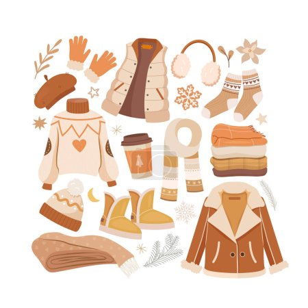 Illustration for Vector cozy winter set. Items for the cold season - Royalty Free Image