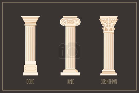 Téléchargez les illustrations : Antique columns set with different styles of greek architecture - en licence libre de droit