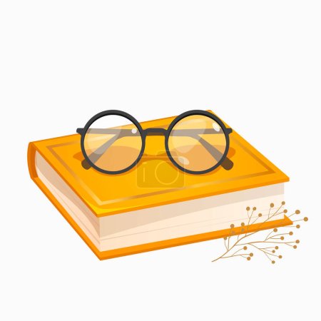  Illustration of eyeglasses with a book. Concept of school and education