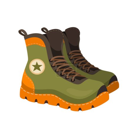 Ilustración de Stylish travel boots in cartoon style isolated on white background - Imagen libre de derechos