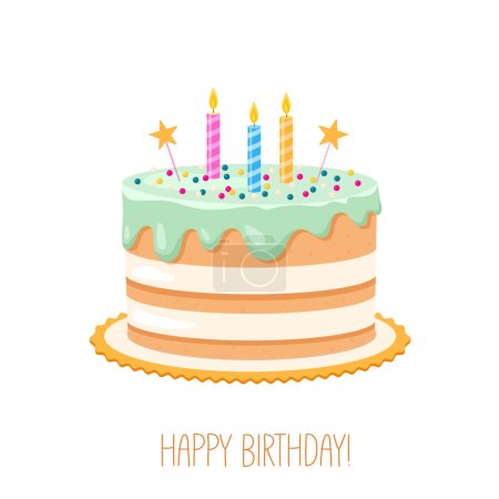 Téléchargez les illustrations : Illustration d'un gâteau d'anniversaire avec des bougies - en licence libre de droit