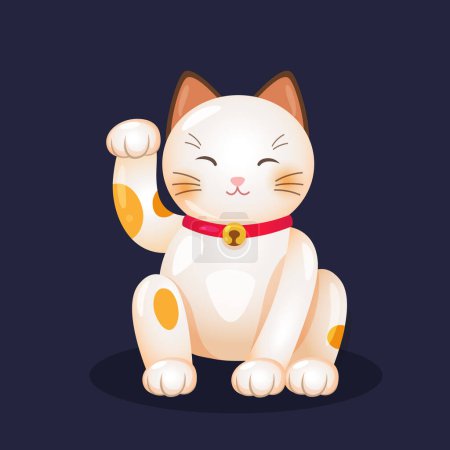 Téléchargez les illustrations : Dessin animé japonais chanceux chat maneki neko - en licence libre de droit