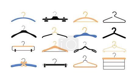 Téléchargez les illustrations : Set of various clothes hangers isolated on white background - en licence libre de droit