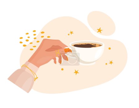 Illustration for Ceramic cup of coffee in beautiful female hand - Royalty Free Image