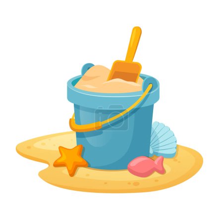 Photo for Sand beach with a sand bucket and tools to kids play - Royalty Free Image