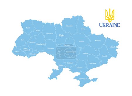 Map of Ukraine with cities and region's borders