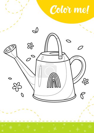 Photo for Coloring page for kids with cartoon watering can. A printable worksheet, vector illustration. - Royalty Free Image