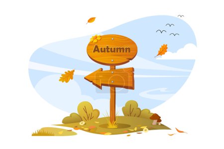 Photo for Autumn landscape with a wooden board and arrow - Royalty Free Image