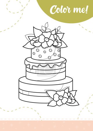 Illustration for Coloring page for kids with yummy cake.A printable worksheet, vector illustration. - Royalty Free Image