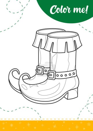 Coloring page for kids with cartoon Leprechaun boots.A printable worksheet, vector illustration.