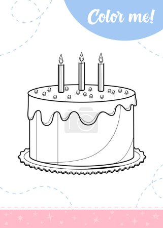 Illustration for Coloring page for kids with birthday cake.A printable worksheet, vector illustration. - Royalty Free Image