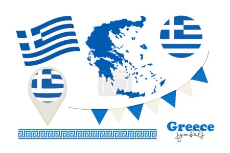 Téléchargez les illustrations : Symboles nationaux de Grèce. Illustration vectorielle - en licence libre de droit