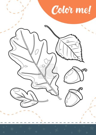 Ilustración de Página para colorear para niños hojas de otoño.Una hoja de trabajo imprimible, ilustración vectorial. - Imagen libre de derechos