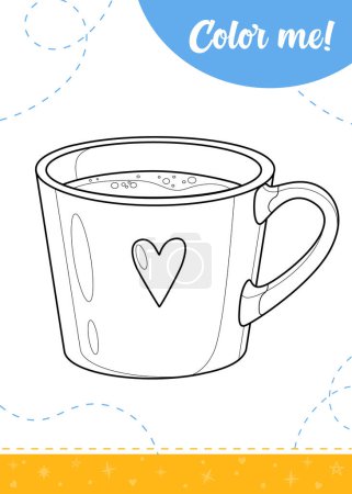 Ilustración de Página para colorear para niños con taza de café.Una hoja de trabajo imprimible, ilustración vectorial. - Imagen libre de derechos