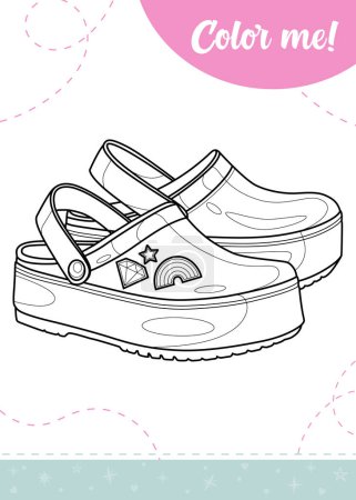 Ilustración de Página para colorear para niños con zapatos de verano para niñas. Una hoja de trabajo imprimible, ilustración vectorial. - Imagen libre de derechos