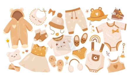 Illustration for Cute boho clothes set for baby boys and girls - Royalty Free Image