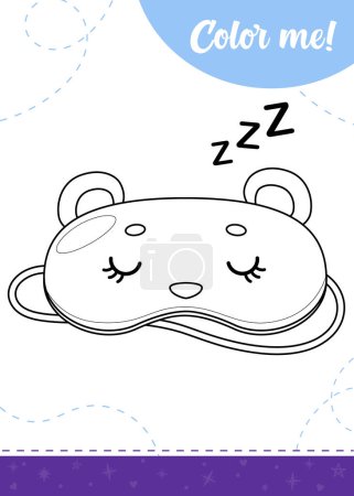 Coloring page for kids with sleeping mask.A printable worksheet, vector illustration.