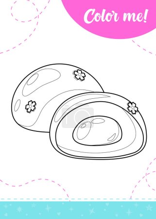 Illustration for Coloring page for kids with mochi dessert.A printable worksheet, vector illustration. - Royalty Free Image