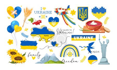 Illustration for Vector icons set with Ukrainian national symbols. - Royalty Free Image