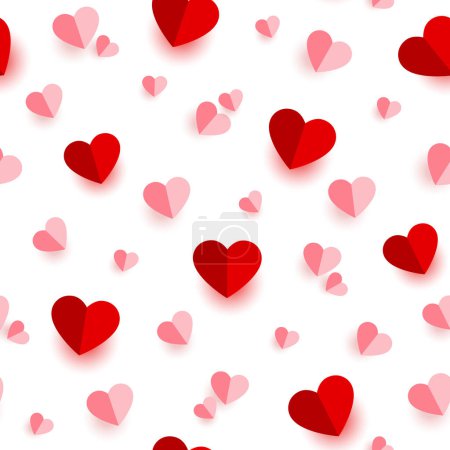 Illustration for Seamless pattern with colorful paper hearts of different sizes. - Royalty Free Image