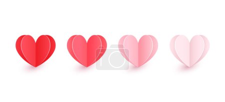 Illustration for Set of pink and red gradient papercut hearts isolated on white background. - Royalty Free Image