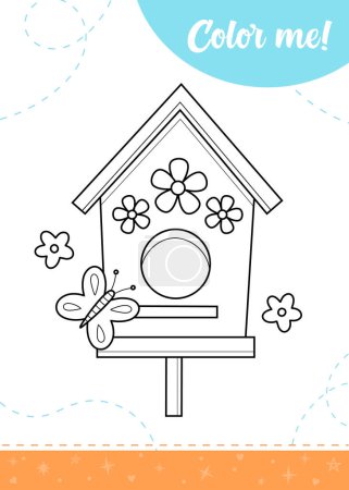 Illustration for Coloring page for kids with cartoon birds feeder.A printable worksheet, vector illustration. - Royalty Free Image