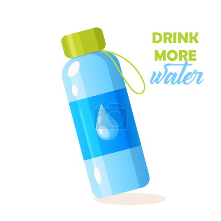 Botella de agua vectorial con letras beber más agua
