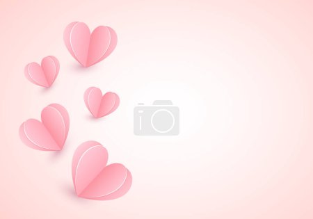 Illustration for Valentine's Day card with light pink papercut hearts. - Royalty Free Image