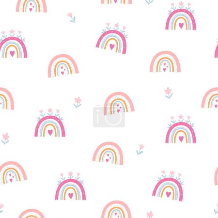 Vector seamless pattern with colorful rainbows in boho style