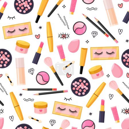 Illustration for Seamless pattern with make up elements - Royalty Free Image