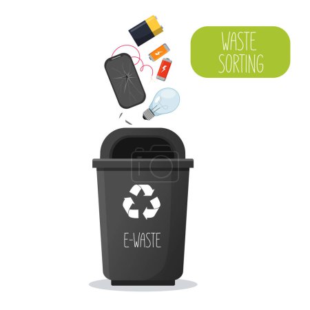 Ilustración de Contenedor para basura clasificada de desechos electrónicos. Concepto de cero residuos - Imagen libre de derechos