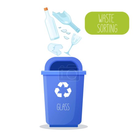 Ilustración de Contenedor para basura de vidrio clasificado. Concepto de cero residuos - Imagen libre de derechos
