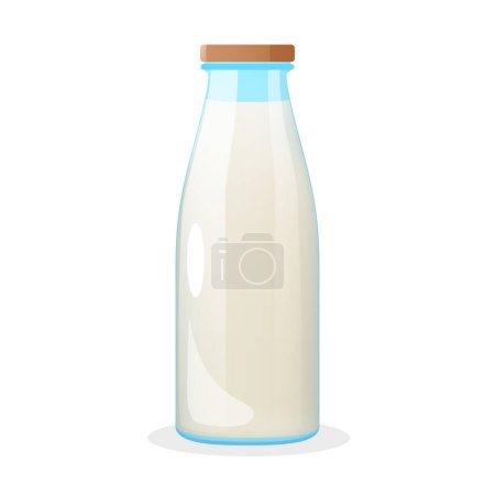 Téléchargez les illustrations : Flacon en verre vectoriel avec lait de vache frais isolé sur fond blanc. - en licence libre de droit