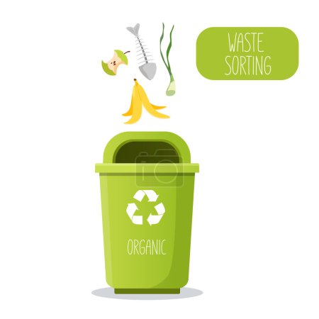 Ilustración de Contenedor para basura orgánica clasificada. Concepto de cero residuos - Imagen libre de derechos