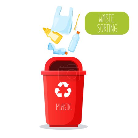 Ilustración de Contenedor para basura plástica clasificada. Concepto de cero residuos - Imagen libre de derechos