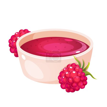 Illustration for Vector illustration of raspberry jam plate isolated on white background. - Royalty Free Image