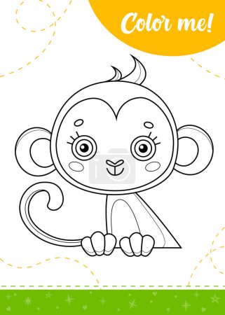 Coloring page for kids with cartoon monkey character.A printable worksheet, vector illustration.