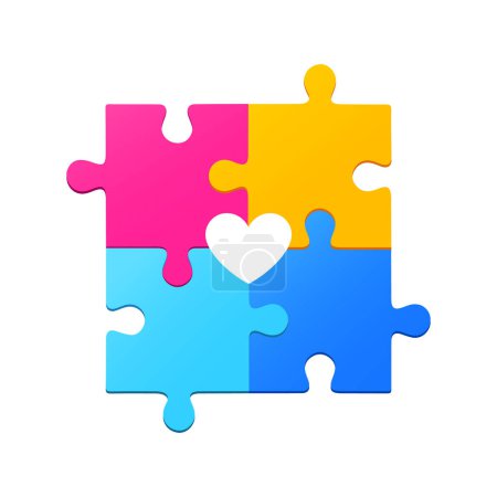 Illustration zum Welt-Autismus-Tag mit Puzzleteilen und Herz im Inneren.