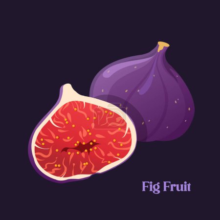 Whole and half juicy fig fruit isolated on dar background.