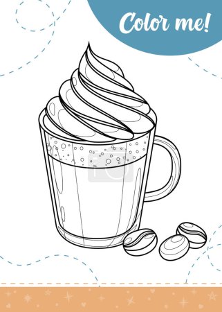 Página para colorear para niños con taza de café. Una hoja de trabajo imprimible, ilustración vectorial.