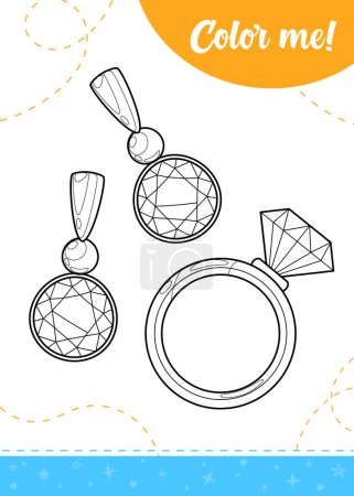 Coloring page for kids with beautiful jewelry accessories. A printable worksheet, vector illustration.