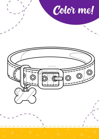Coloring page for kids with cartoon pet collar. A printable worksheet, vector illustration.