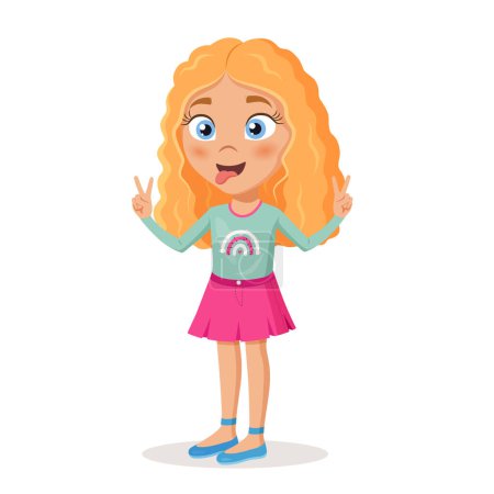 Cute cartoon curly girl character with excited emotion.