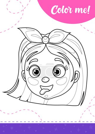 Coloriage pour les enfants avec personnage de fille de dessin animé mignon avec émotion excitée.Une feuille de calcul imprimable, illustration vectorielle.
