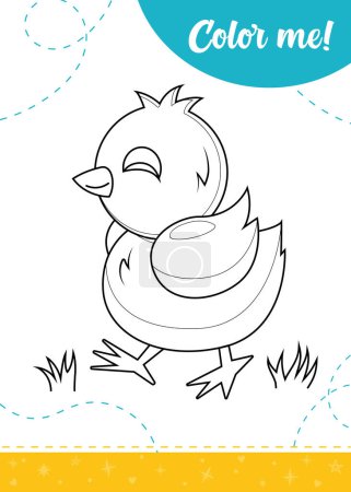 Coloring page for kids with cute cartoon chick. A printable worksheet, vector illustration.