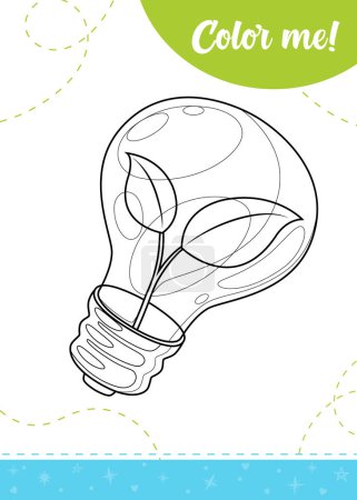 Coloring page for kids with ecology lamp. A printable worksheet, vector illustration.