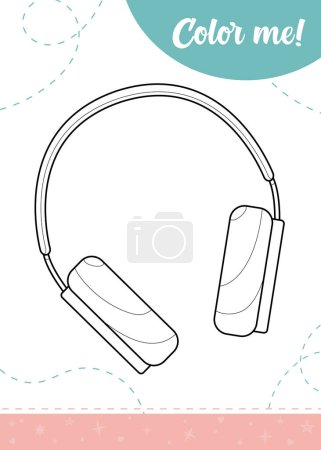 Coloring page for kids with headphones. A printable worksheet, vector illustration.