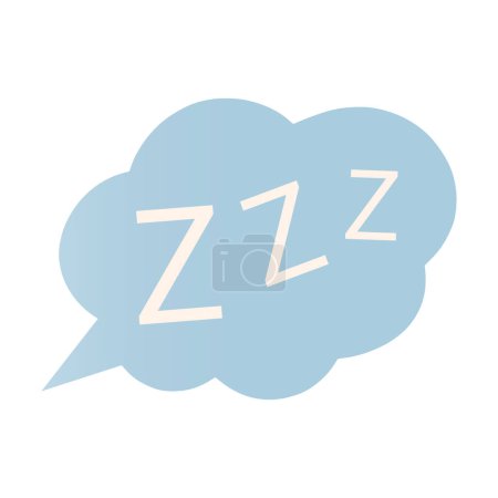 Cartoon Schlaf-Symbol mit Sprechblase isoliert auf weißem Hintergrund.