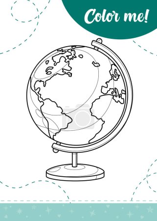 Coloring page for kids with Earth globe.A printable worksheet, vector illustration.