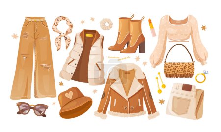 Vector collection of women fashionable clothes and accessories.